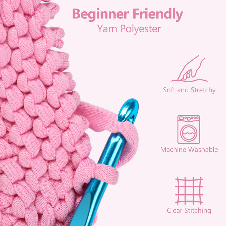 VynyQoo Tshirt Yarn for Crocheting, Crochet Yarn 105m 300g, Chunky Knitting Yarn, Width 2cm Elastic T-Shirt Yarn for Beginners to Crochet Bag, Blanket, Basket, DIY Projects, Home Decor (Pink)