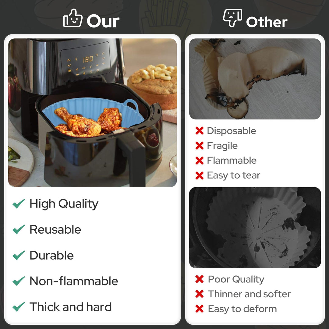 Alyvisun Air Fryer Silicone Liners, 2PCS Reusable Airfryer Basket Baking Tray Inserts Versatile Round Rack Pot for Microwave, Oven, Red+Sky Blue