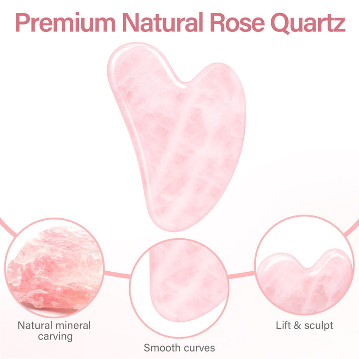Alyvisun Natural Rose Quartz Gua Sha Tool, Face, Neck and Body Massage Stone, Facial Massage Board for Relieving Puffiness and Improving Jawline with User Manual, Skincare Gift for Women