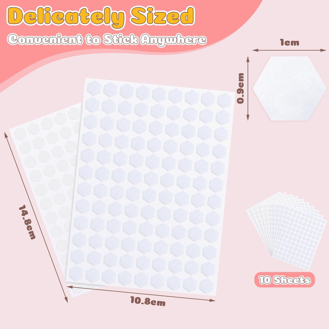 Alyvisun 1080 Piece Dots Self Adhesive, 10mm Hexagonal Hook and Loop Sticky Pads, Double Sided Fastener for Crafts, DIY, Home, Office Use, White