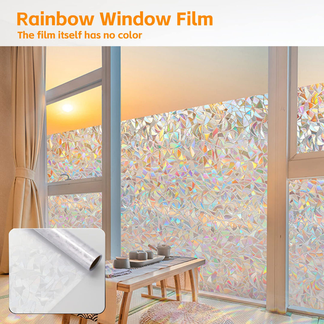Alyvisun Rainbow Window Film Easily Removable Privacy Film for Glass Windows [44.5x220cm, Wider & Longer], Self-adhesive Window Privacy Film with Static Cling for Home Decoration