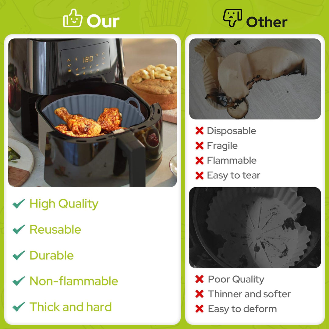 Alyvisun Air Fryer Silicone Liners, 3PCS Reusable Airfryer Basket Baking Tray Inserts Versatile Round Rack Pot for Microwave, Oven, Grey