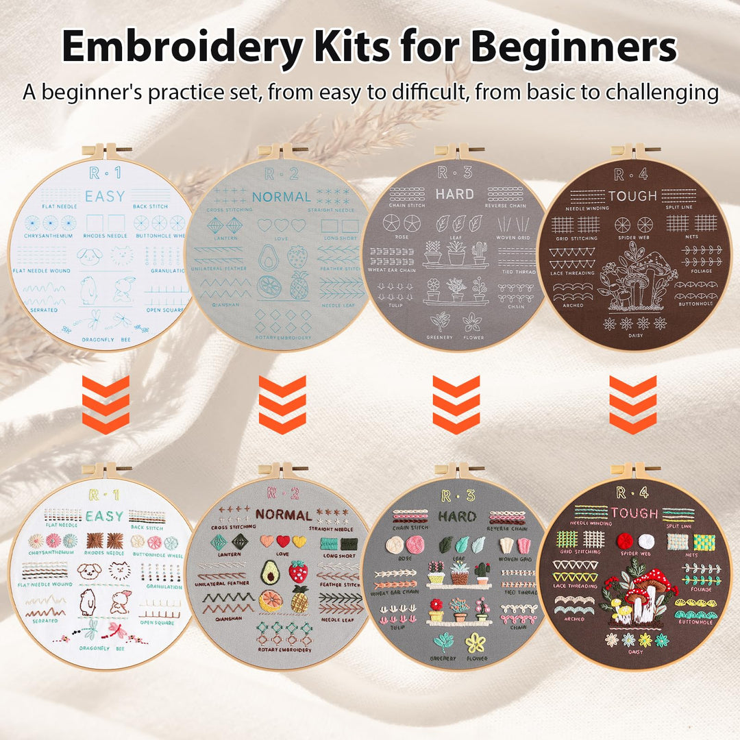 VynyQoo 4pcs Embroidery Kits for Beginners, Embroidery Kit for Adults, Embroidery Starter Kit to Learn 40 Different Stitches, DIY Craft Embroidery Set with Video Tutorial and Instruction
