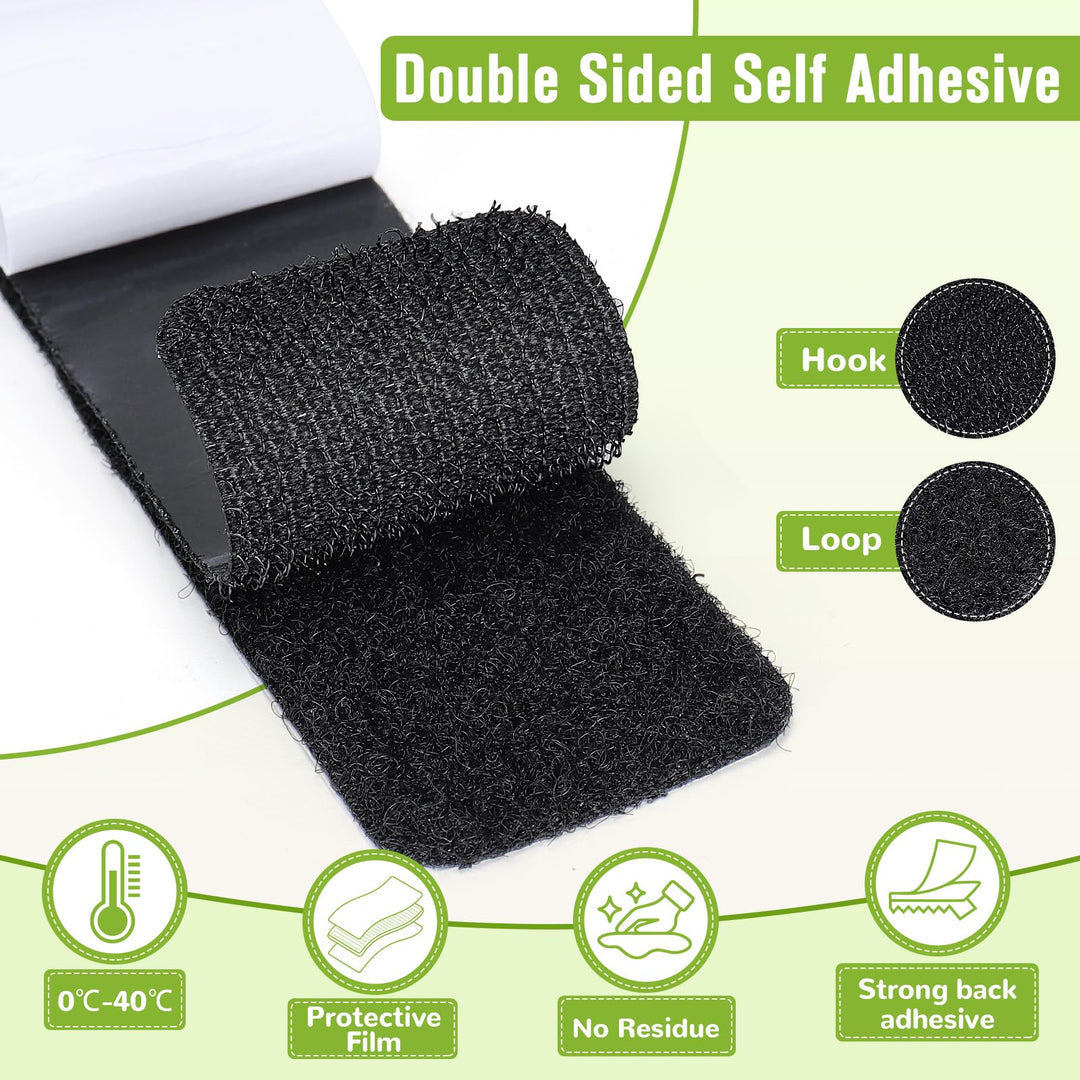 VynyQoo 22 Sets Strong Double Sided Tape, Durable & Removable Hook and Loop Tape Self Adhesive, Self Adhesive Mounting Tape for DIY Home, Office, Kitchen, Car Decoration (Black)