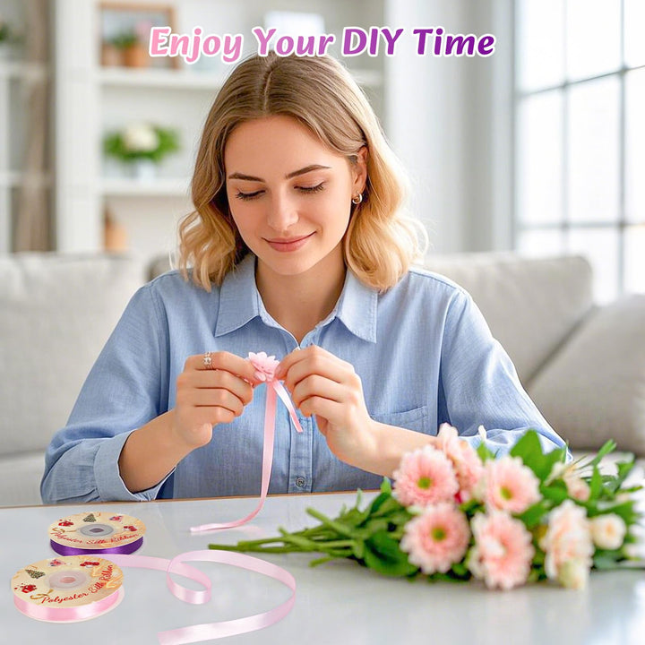 VynyQoo 2 Rolls 10mm Satin Ribbon Wide, Pink and Purple Gift Wrap Ribbon, 22M Single Sided Ribbons for Gift Wrapping, Gift Wrapping Ribbon for Crafting, Wedding Party,Cake Wrapping Decorations