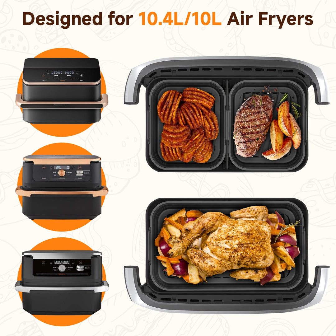 Alyvisun Silicone, 3PCS Airfryer Liners Foldable Baking Trays Reusable Rack Versatile Accessories Baskets Rectangle Inserts for 10L/10.4L Air Fryer