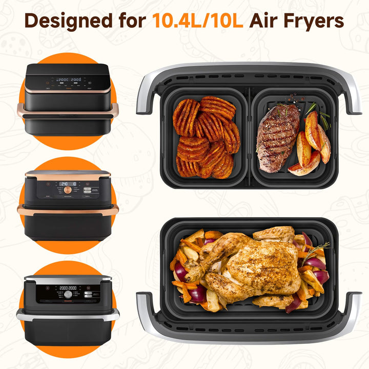 Alyvisun Silicone, 3PCS Airfryer Liners Foldable Baking Trays Reusable Rack Versatile Accessories Baskets Rectangle Inserts for 10L/10.4L Air Fryer