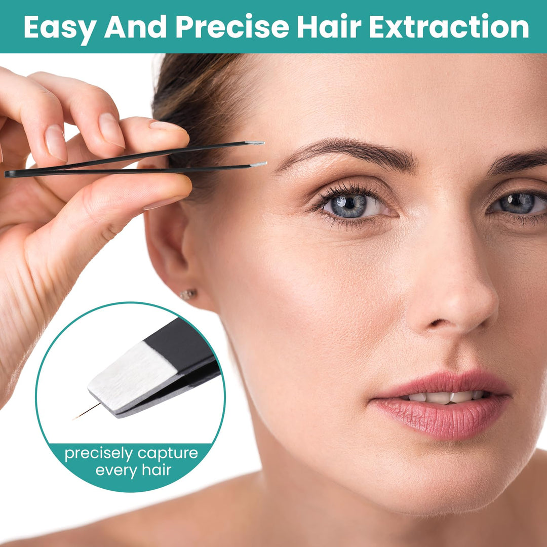 Alyvisun 5 x Professional Tweezers, Portable Stainless Steel Tweezers, Eyebrow Plucking, Textured Non-Slip Coating, Suitable for Facial Hair Removal for Women and Men (Black)