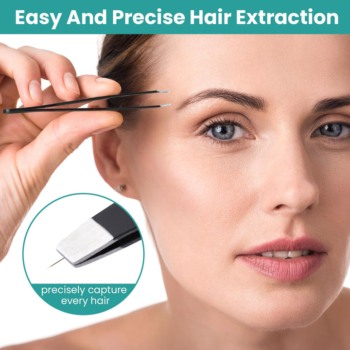 Alyvisun 5 x Professional Tweezers, Portable Stainless Steel Tweezers, Eyebrow Plucking, Textured Non-Slip Coating, Suitable for Facial Hair Removal for Women and Men (Black)