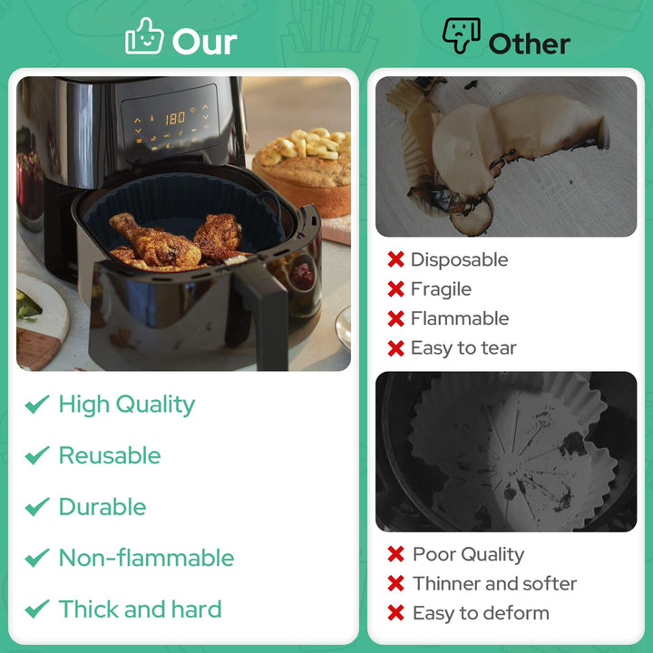 Alyvisun Air Fryer Silicone Liners, 2PCS Reusable Airfryer Basket Baking Tray Inserts Versatile Round Rack Pot for Microwave, Oven, Black