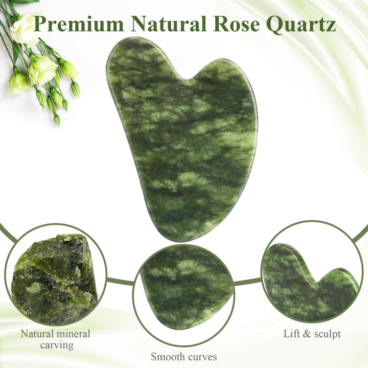 Alyvisun Natural Green Jade Gua Sha Tool, Face, Neck and Body Massage Stone, Facial Massage Board for Relieving Puffiness and Jawline Improving with User Manual, Skincare Gift for Women