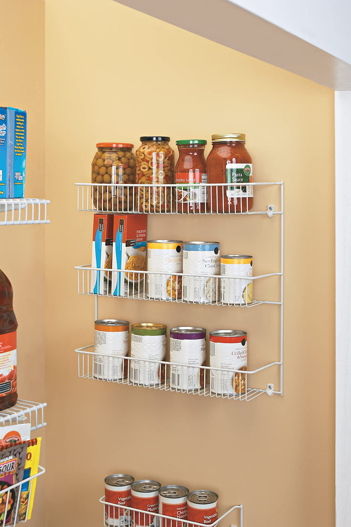 3-Tier Hanging Wall Mounted Metal Rack for Spices, Shelf Storage, Pantry Organization, Laundry, Kitchen, Bathroom, White, 18-Inch Wide