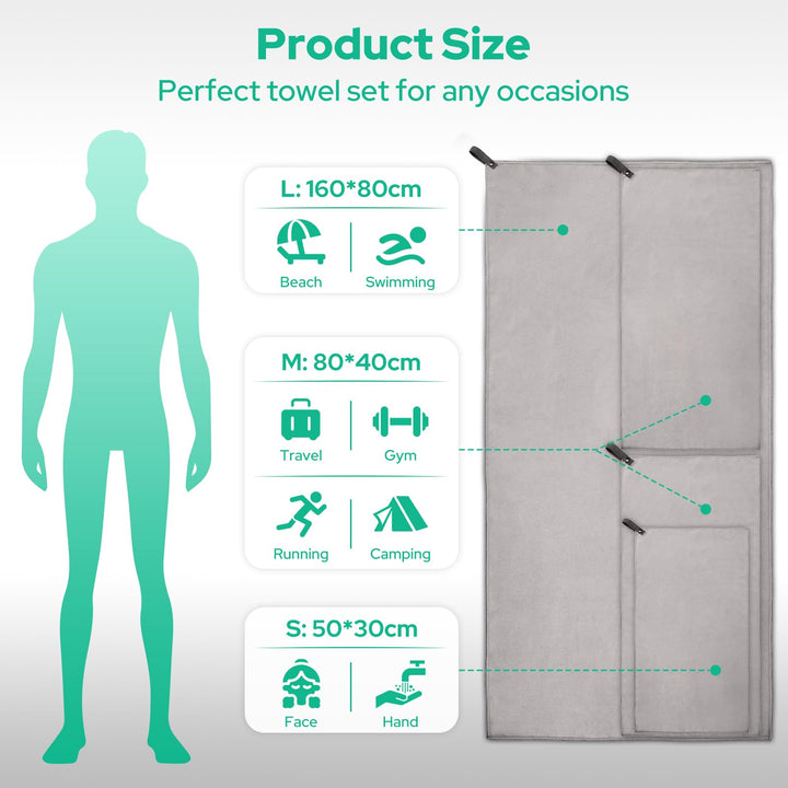 Alyvisun 4Pcs Microfibre Towel Set, Quick Dry Travel Towel [Compact & Ultralight], Super Absorbent Sports Towel in 3 Sizes for Swimming Beach Running Cycling Gym Yoga
