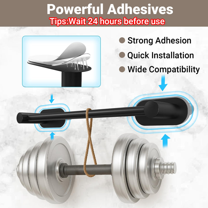 Alyvisun Self Adhesive Black Towel Rail, Stainless Steel Towel Holder, Retractable from 37cm to 57.5cm, Towel Rail Wall Mounted for Kitchen Bathroom Towel Rails Easy to Install