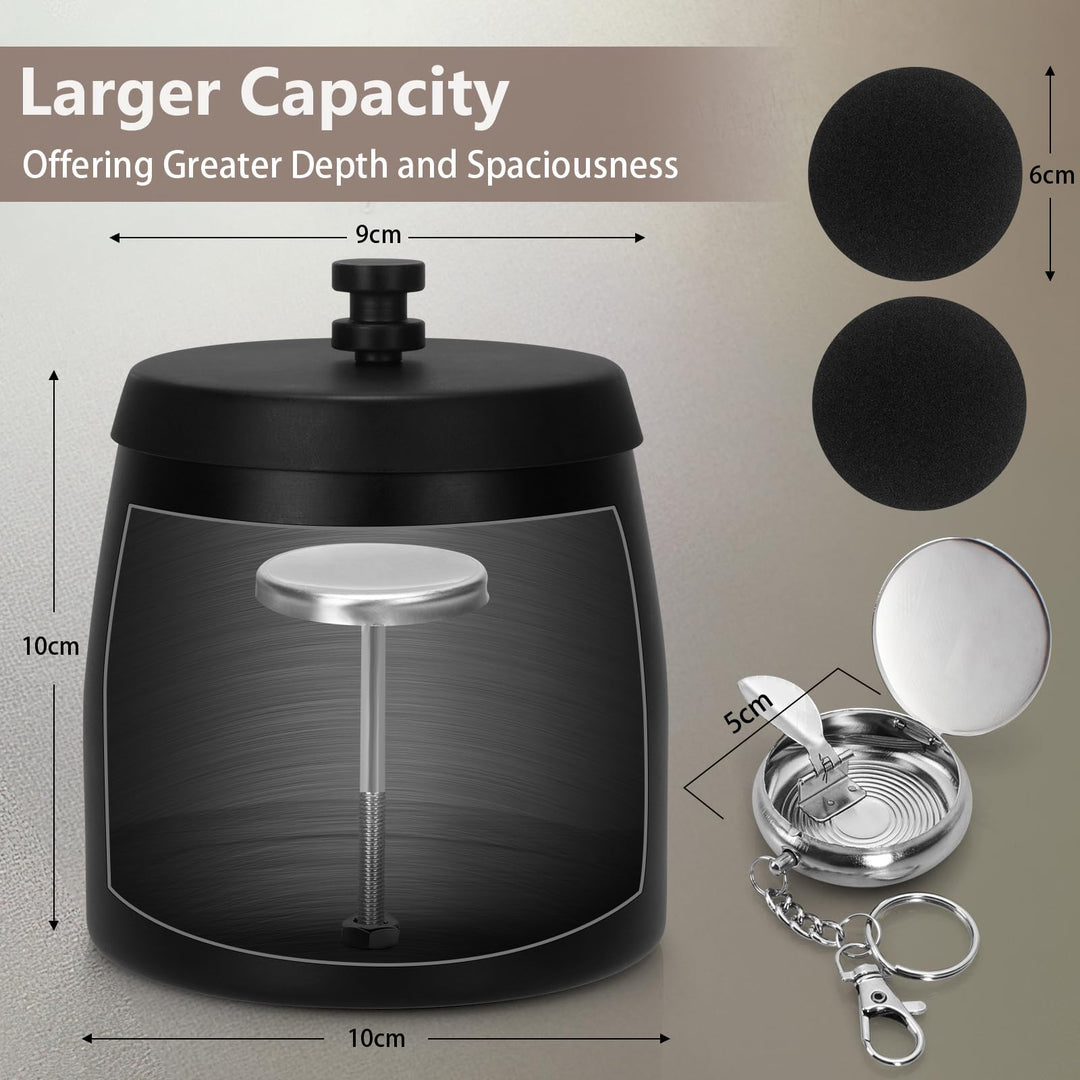 Alyvisun Desktop Trash Container Tray, Stainless Steel Desk Ash Can with Lid and Portable Tray, Smell Proof & Windproof, for Outdoor, Office, Home Decor, Black [10 * 9 * 10 cm]
