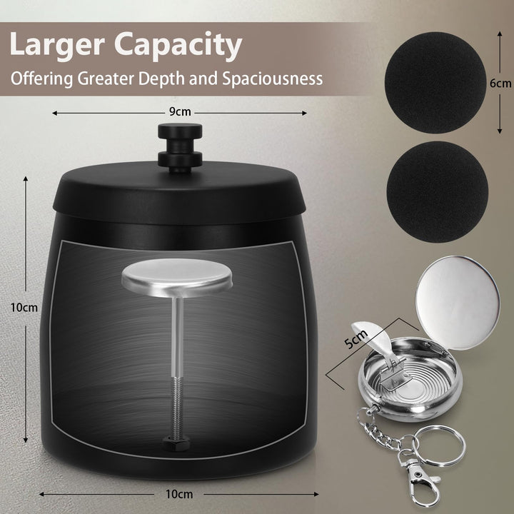 Alyvisun Desktop Trash Container Tray, Stainless Steel Desk Ash Can with Lid and Portable Tray, Smell Proof & Windproof, for Outdoor, Office, Home Decor, Black [10 * 9 * 10 cm]