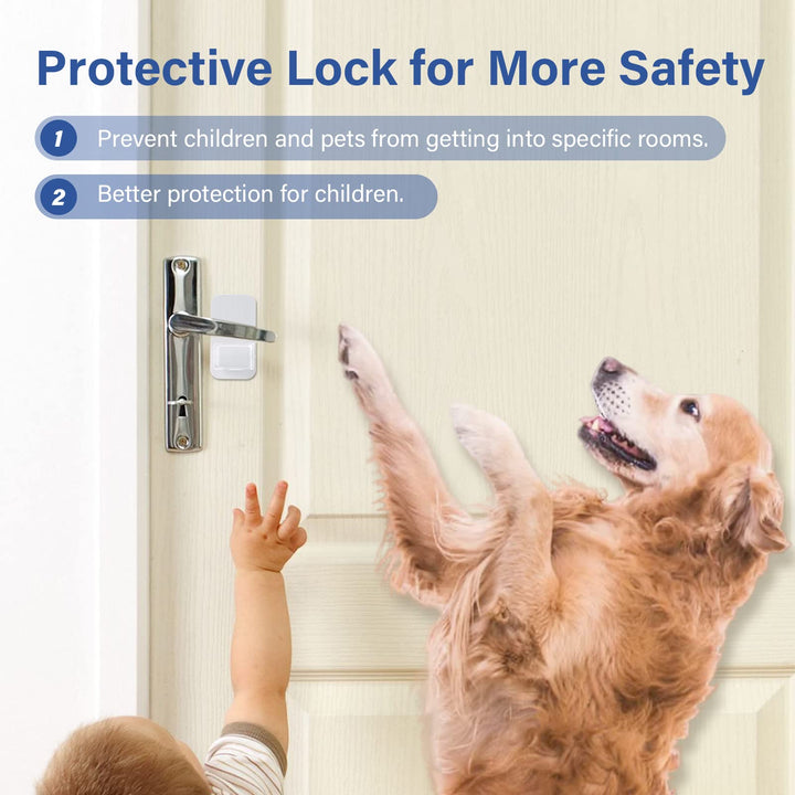 Alyvisun Door Handle Lock for Children, Baby Safety Door Lock Without Drilling, Self-Adhesive Door Lever Lock for Childproof & Petproof (2Pcs, White)