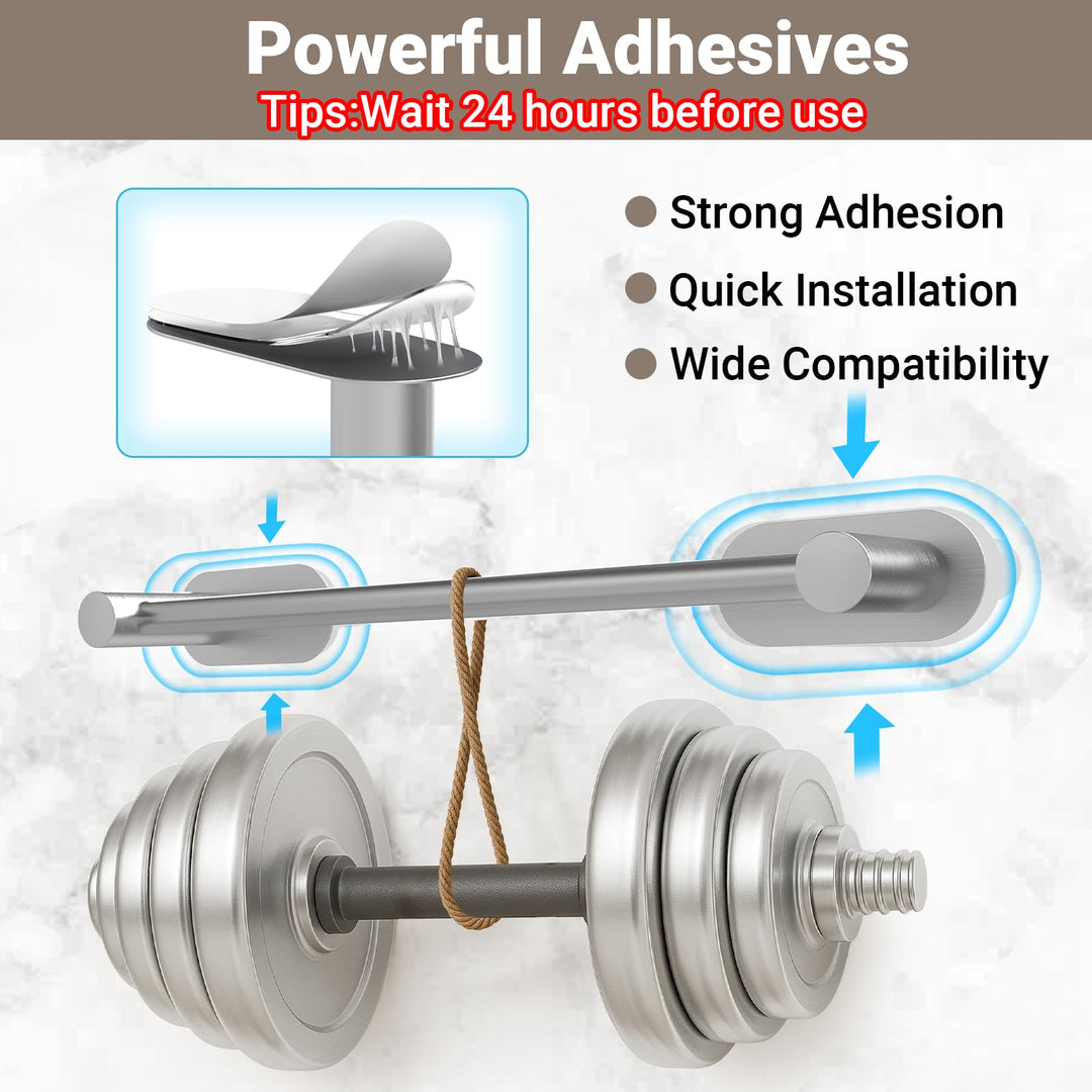 Alyvisun Self Adhesive Towel Rail, Stainless Steel Towel Holder, Retractable from 37cm to 57.5cm, Towel Rail Wall Mounted for Kitchen Bathroom Towel Rails Easy to Install, Silvery