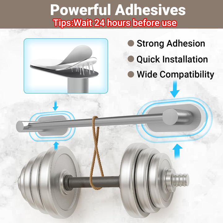 Alyvisun Self Adhesive Towel Rail, Stainless Steel Towel Holder, Retractable from 37cm to 57.5cm, Towel Rail Wall Mounted for Kitchen Bathroom Towel Rails Easy to Install, Silvery