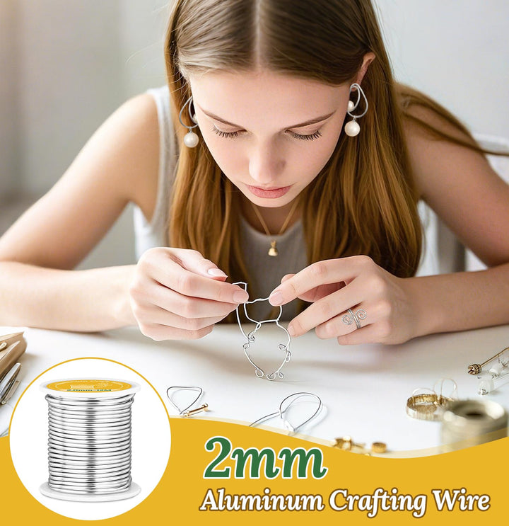 VynyQoo 2mm Aluminum Crafting Wire, 12M Silver Bendable Flexible Wire for Crafts, Craft Wire for DIY Sculpting, Modeling, Jewelry Making, Floral Crafts & Wire Weaving