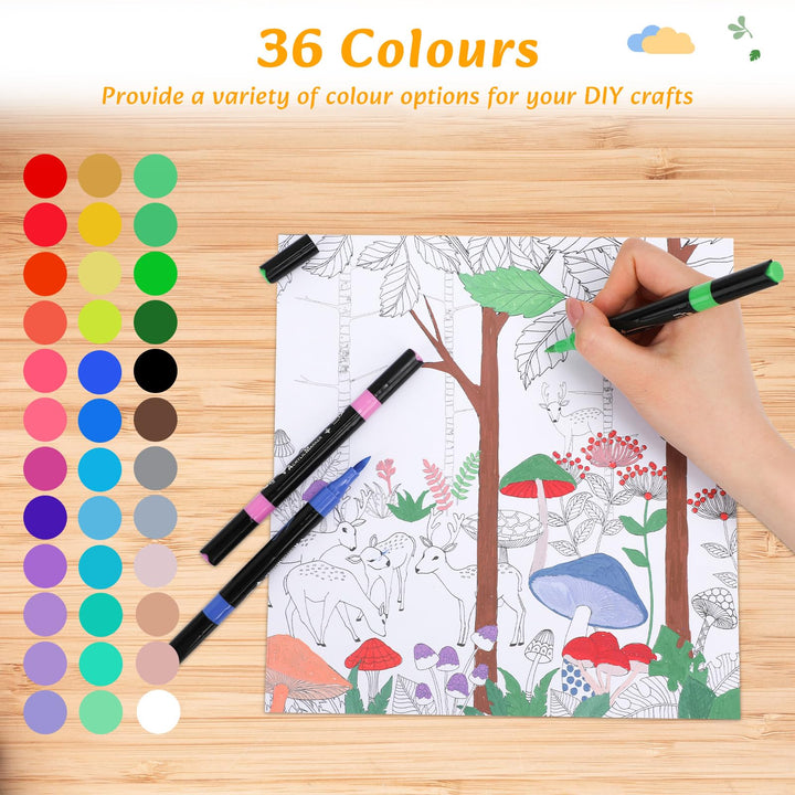 VynyQoo 36 Colours Acrylic Paint Pens Set, Dual Tip Markers, Acrylic Pens for Rock Painting with 0.5cm Extra Fine Tip, Water Based Colouring for Wood Glass Ceramic Fabric for Adults Kids
