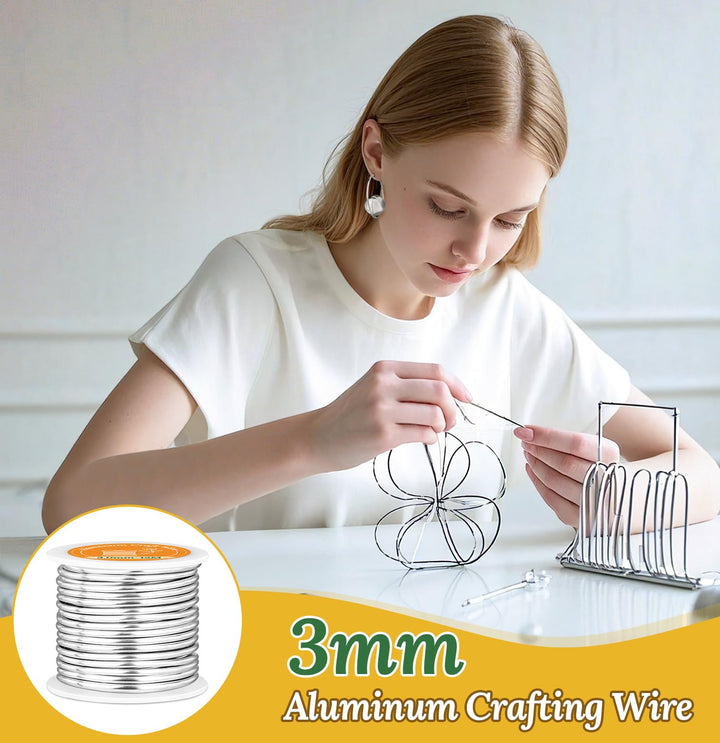 VynyQoo 3mm Aluminum Crafting Wire, 12M Silver Bendable Flexible Wire for Crafts, Craft Wire for DIY Sculpting, Floral Arrangements, Sculpture Frames, Modeling & Wire Art Projects