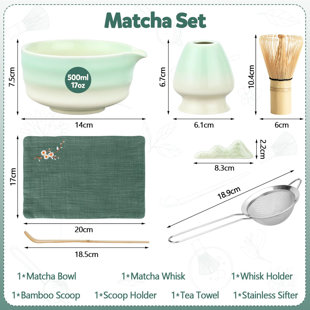 Matcha Tea Set, 7 Pcs Matcha Kit with Matcha Whisk, Matcha Bowl and Spoon, Matcha Whisk Set for Matcha Lovers Making Breakfast, Latte, Gift for Matcha Beginners