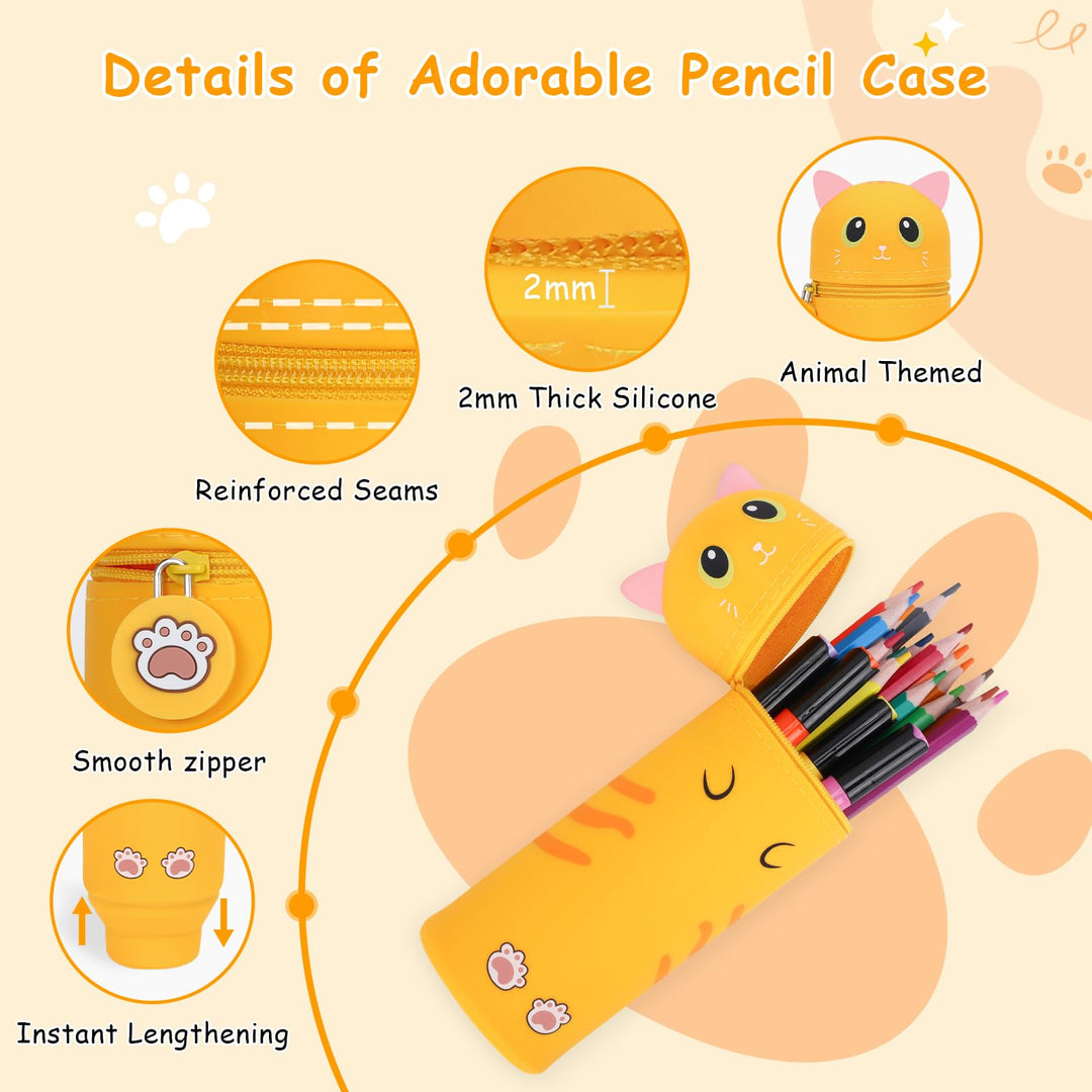 VynyQoo Pencil Case Kawaii Silicone, Pencilcase Expandable 2 in 1, Cute Pen Case, Zippered Pen Pouch for Kids, Desk Table Pen Holder Multifunctional