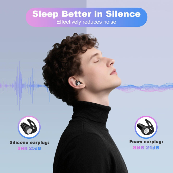 Alyvisun 2 Pair Noise Cancelling Ear Plugs for Sleep with Portable Storage Cases, Reusable Silicone Sleeping Ear Plugs and Ultra Soft Foam Earplugs in Different Sizes, Max 25dB