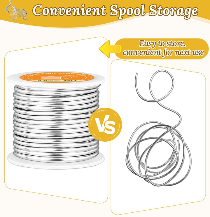VynyQoo 3mm Aluminum Crafting Wire, 12M Silver Bendable Flexible Wire for Crafts, Craft Wire for DIY Sculpting, Floral Arrangements, Sculpture Frames, Modeling & Wire Art Projects