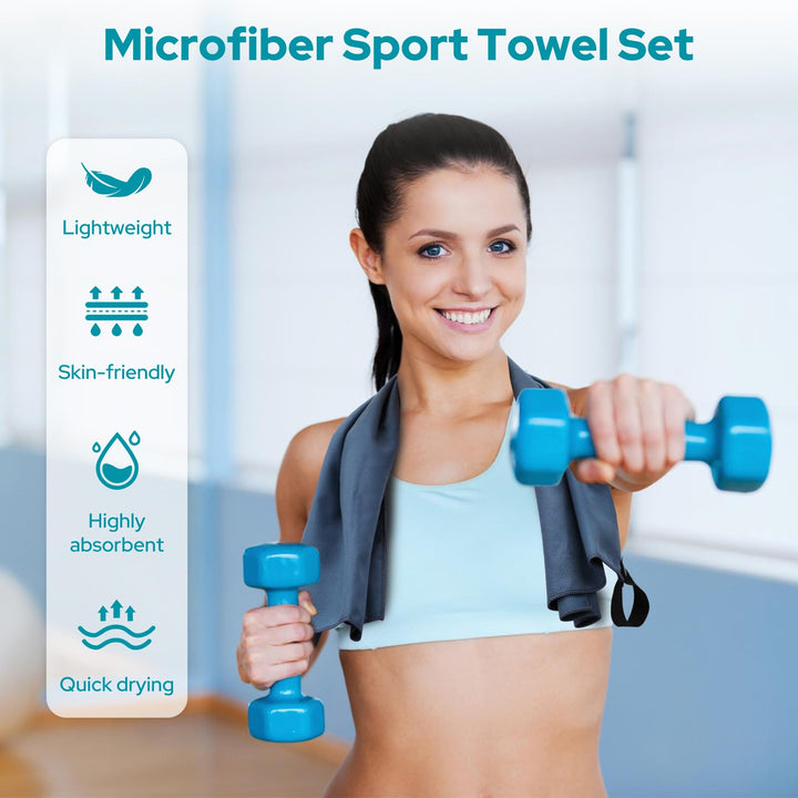 Alyvisun 4Pcs Microfibre Towel Set, Quick Dry Travel Towel [Compact & Ultralight], Super Absorbent Sports Towel in 3 Sizes for Swimming Beach Running Cycling Gym Yoga - Blue