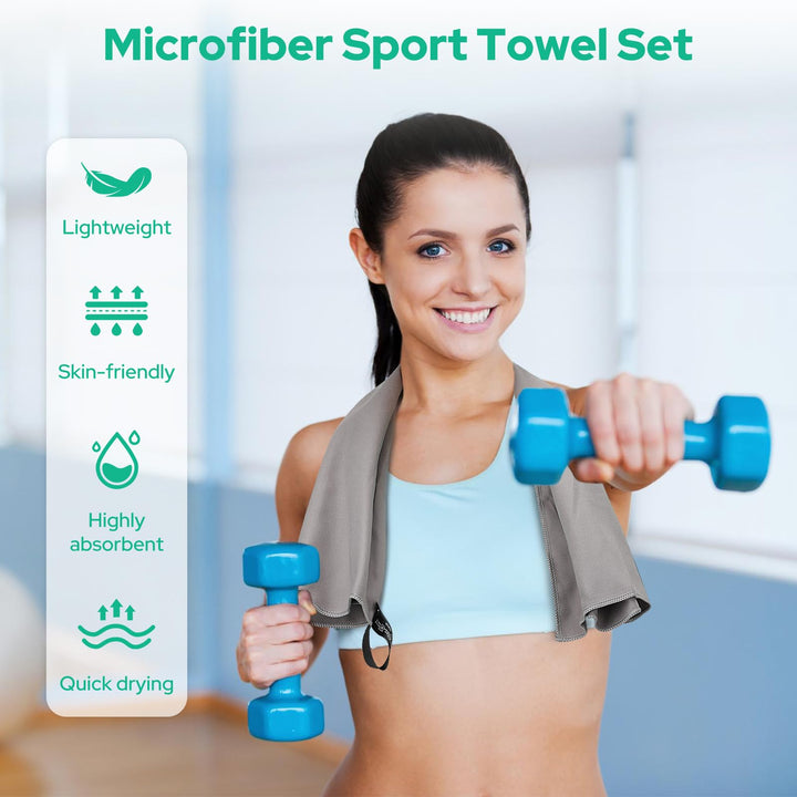 Alyvisun 4Pcs Microfibre Towel Set, Quick Dry Travel Towel [Compact & Ultralight], Super Absorbent Sports Towel in 3 Sizes for Swimming Beach Running Cycling Gym Yoga