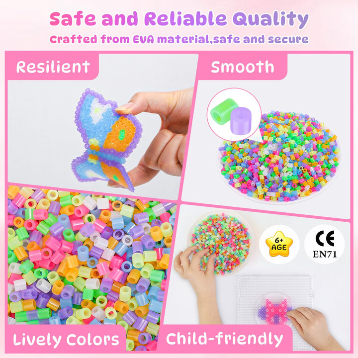 VynyQoo Luminous Fuse Beads, 3200pcs 7 Colors Glow in the Dark Beads, 5mm Iron Beads for Kids 6+DIY Hammer Beads, Arts and Crafts Gifts for Birthday, New Year, Thanksgiving