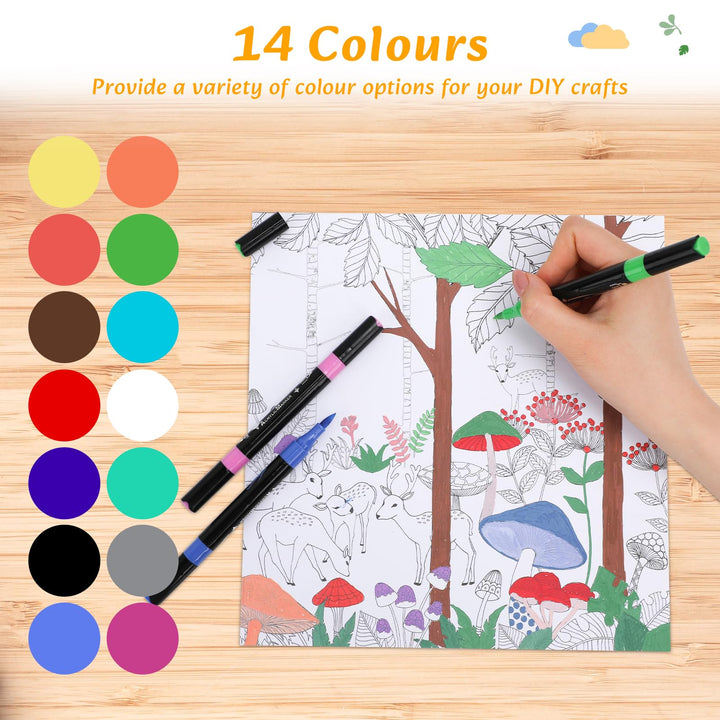 VynyQoo 14 Colours Acrylic Paint Pens Set, Dual Tip Acrylic Markers, acrylic Pens for Rock Painting with 0.5cm Extra Fine Tip, Water Based Colouring pens for Wood Glass Ceramic Fabric for Adults Kids