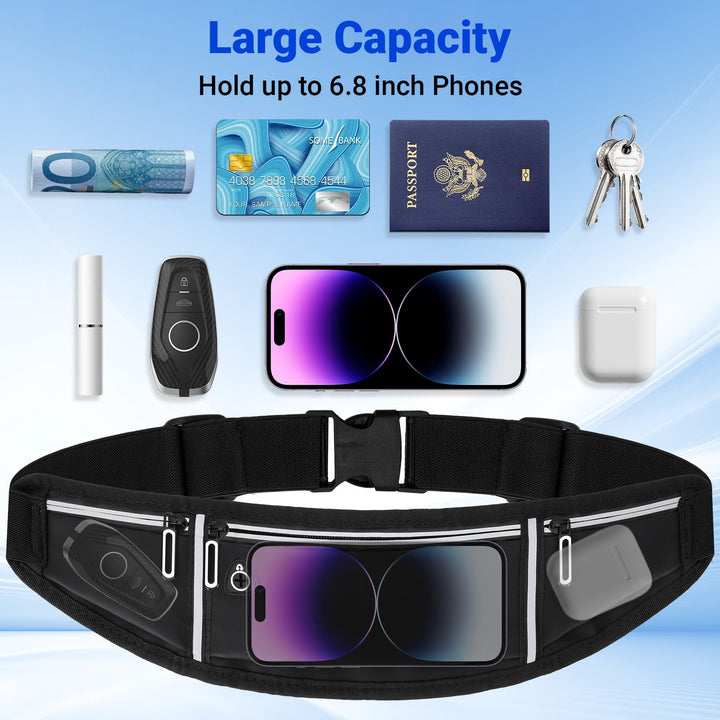 Alyvisun Running Belt, Adjustable Elastic Strap Waistpacks Waterproof Fitness Money Belt Large Capacity Running Bum Bag for Workouts, Exercise, Cycling, Walking, Travel & Outdoor Activities