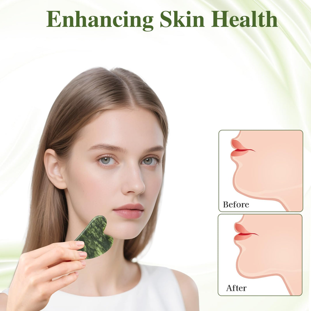 Alyvisun Natural Green Jade Gua Sha Set and Jade Roller,for Neck and Body Massage Tool, Facial Massage Board for Relieving Puffiness and Jawline Improving with User Manual, Skincare Gift for Women