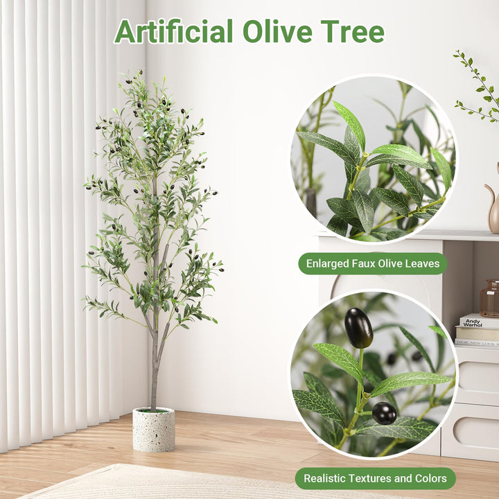 Alyvisun Faux Tree with Lifelike Olive Leaves & Stable Cement Weight Thickened Bottom Base, Green, 180cm