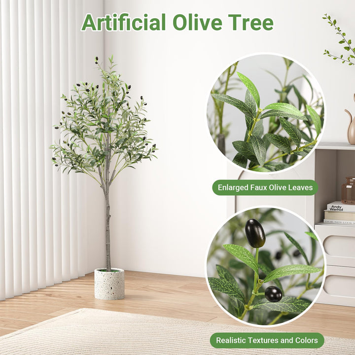 Alyvisun Faux Tree with Lifelike Olive Leaves & Stable Cement Weight Thickened Bottom Base, Green, 150cm