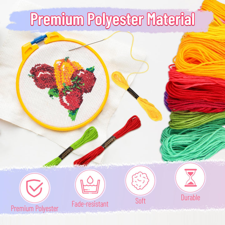 VynyQoo 60PCS Embroidery Threads Cross Stitch Threads for Adults & Beginners, 52 Colours Embroidery Floss for Embroidery DIY Crafts, 8m(6 Strand) Multicolor