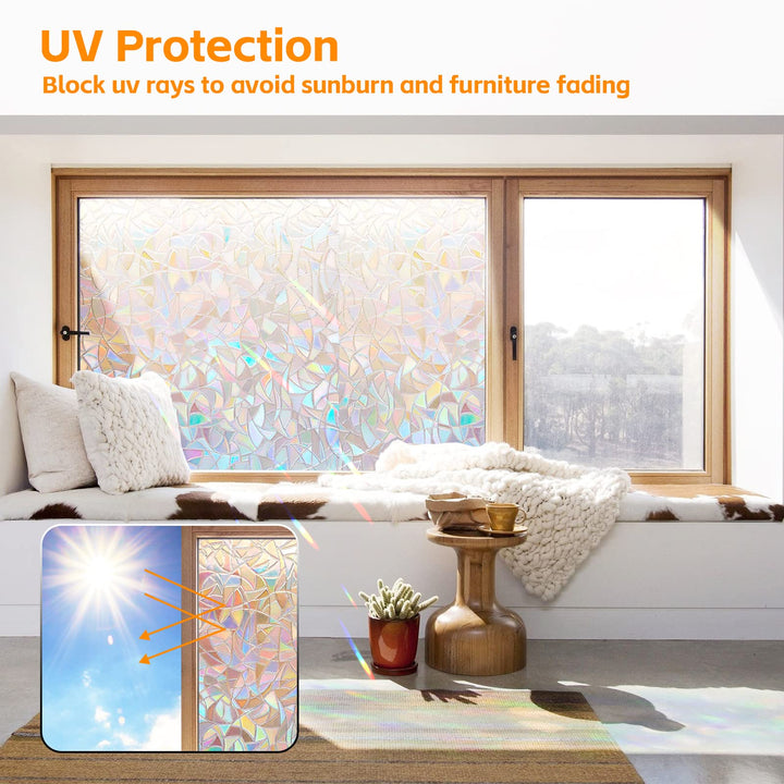 Alyvisun Rainbow Window Film Easily Removable Privacy Film for Glass Windows [44.5x220cm, Wider & Longer], Self-adhesive Window Privacy Film with Static Cling for Home Decoration