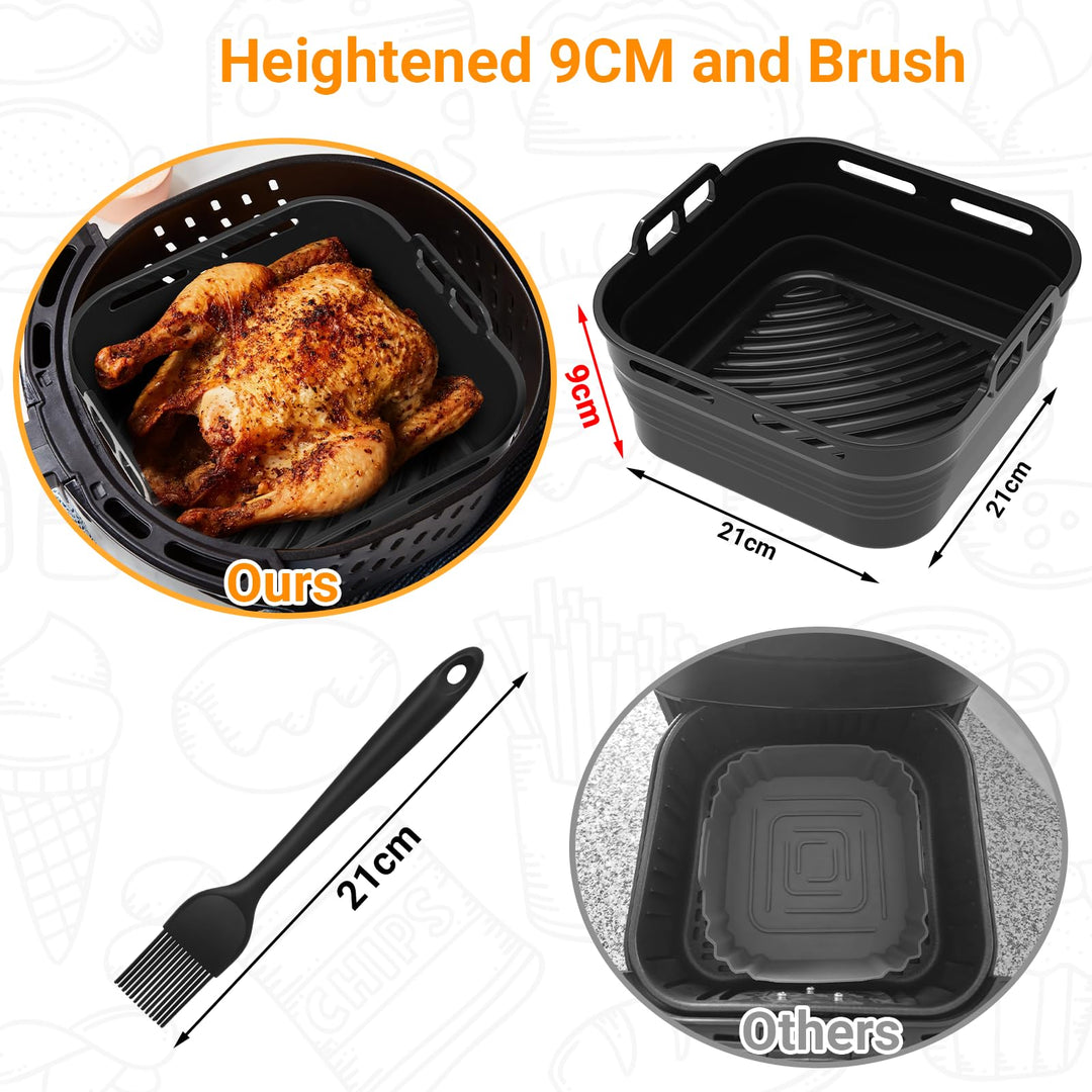 Alyvisun Silicone Oil Brush, 2PCS Airfryer Liners Foldable Baking Trays Reusable Air Fryer Rack Versatile Accessories Baskets Square Inserts for Microwave, Oven