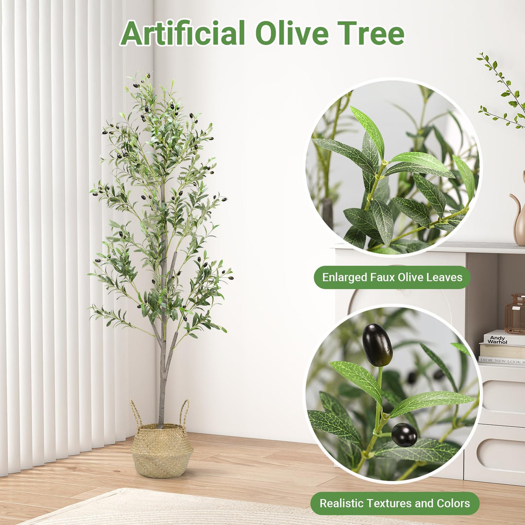 Alyvisun Faux Tree with Lifelike Olive Leaves & Stable Cement Weight Thickened Bottom Base, Green, 180cm