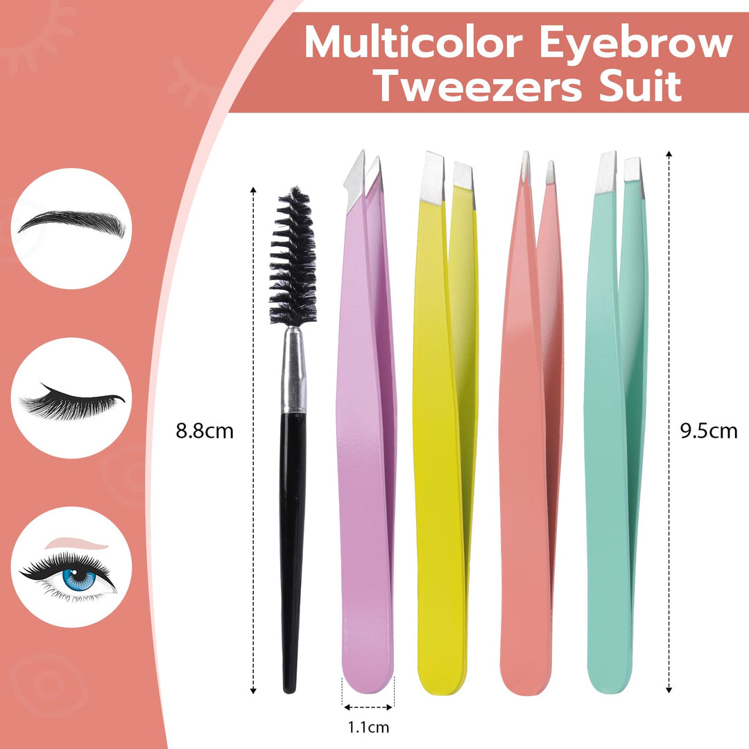 Alyvisun Pack of 5 Portable Tweezers, Professional Stainless Steel Tweezers, Eyebrow Plucking, Textured Non-Slip Coating, Suitable for Ingrown Hair for Men and Women (Multi-Colour)