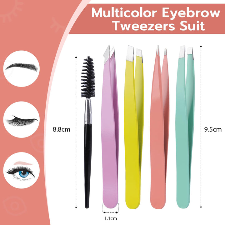 Alyvisun Pack of 5 Portable Tweezers, Professional Stainless Steel Tweezers, Eyebrow Plucking, Textured Non-Slip Coating, Suitable for Ingrown Hair for Men and Women (Multi-Colour)