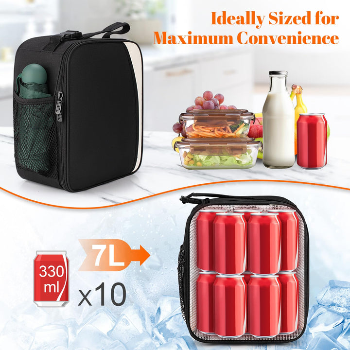 Alyvisun Insulated Lunch Bag, 7L Reusable Leakproof Lunch Box Bag for Women With Snap On Carrying Handle, For Women Men Children Outdoor Picnic Work (Black)