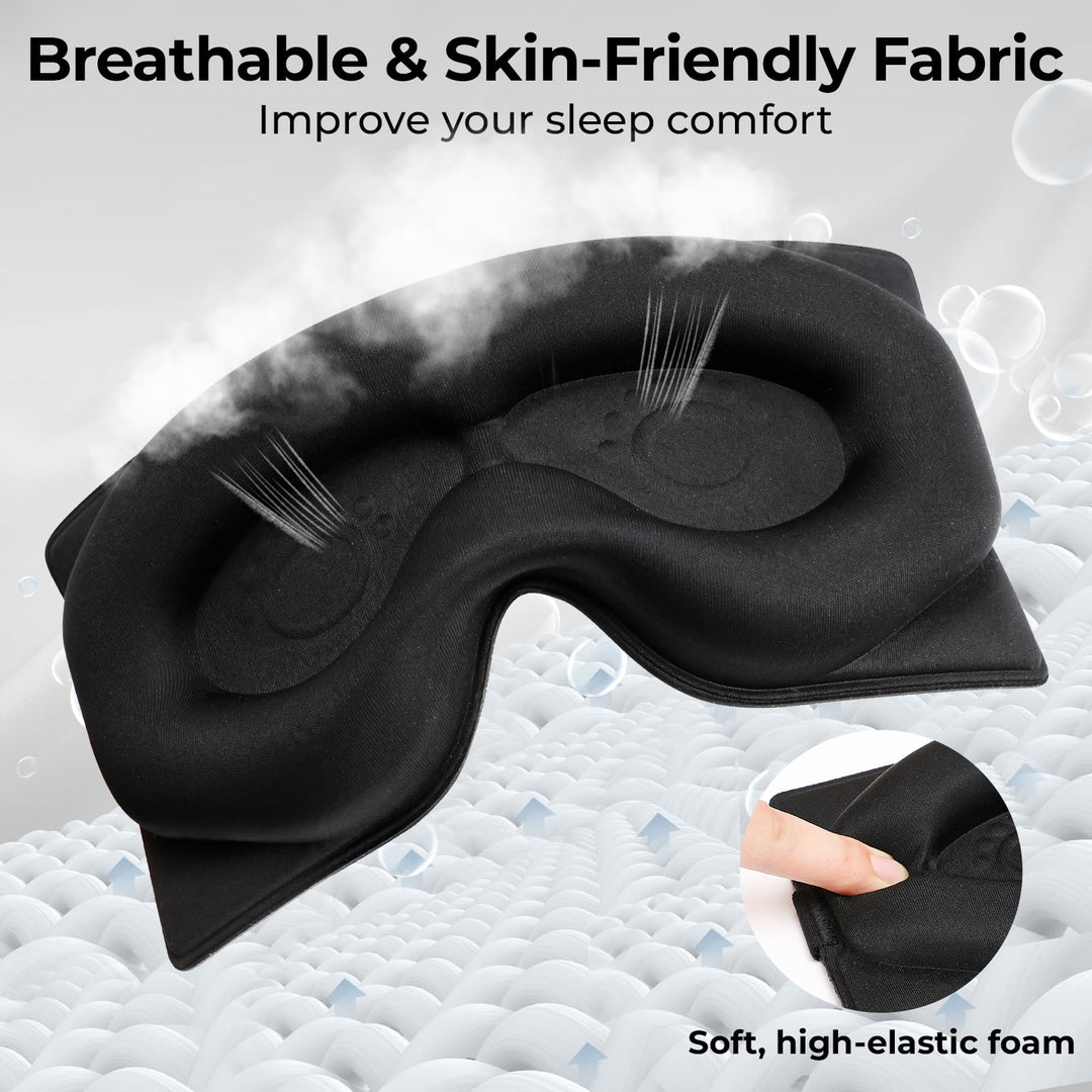 Alyvisun Blackout Sleep Mask, Deepen Eye Contour, [Zero Pressure & Breathable] 3D Eye Mask for Sleeping with Adjustable Strap, for Travel, Home, Nap, Black