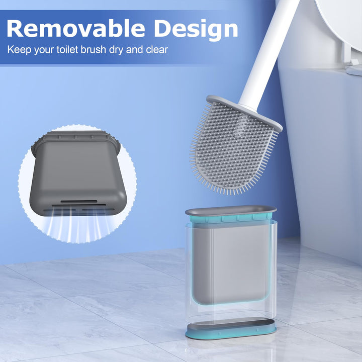 Alyvisun Silicone Toilet Brush with Holder, [Quick Drying & Deep Cleaning] Bathroom Scrubber, Non-Scratch, White, One Size