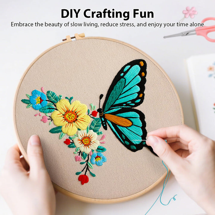 VynyQoo 3pcs Embroidery Kits Butterfly, Embroidery Kit for Beginners, Embroidery Starter Kit Adults, Stamped Embroidery kit with Butterfly Pattern, DIY Craft Embroidery with Video Tutorial Instruction