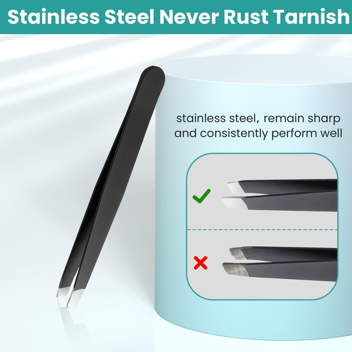 Alyvisun 5 x Professional Tweezers, Portable Stainless Steel Tweezers, Eyebrow Plucking, Textured Non-Slip Coating, Suitable for Facial Hair Removal for Women and Men (Black)