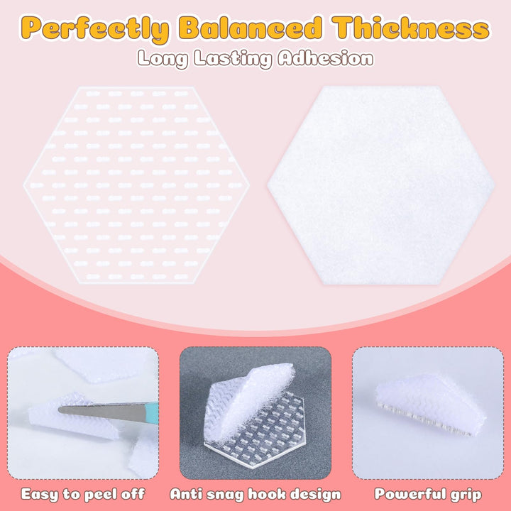 Alyvisun 1080 Piece Dots Self Adhesive, 10mm Hexagonal Hook and Loop Sticky Pads, Double Sided Fastener for Crafts, DIY, Home, Office Use, White